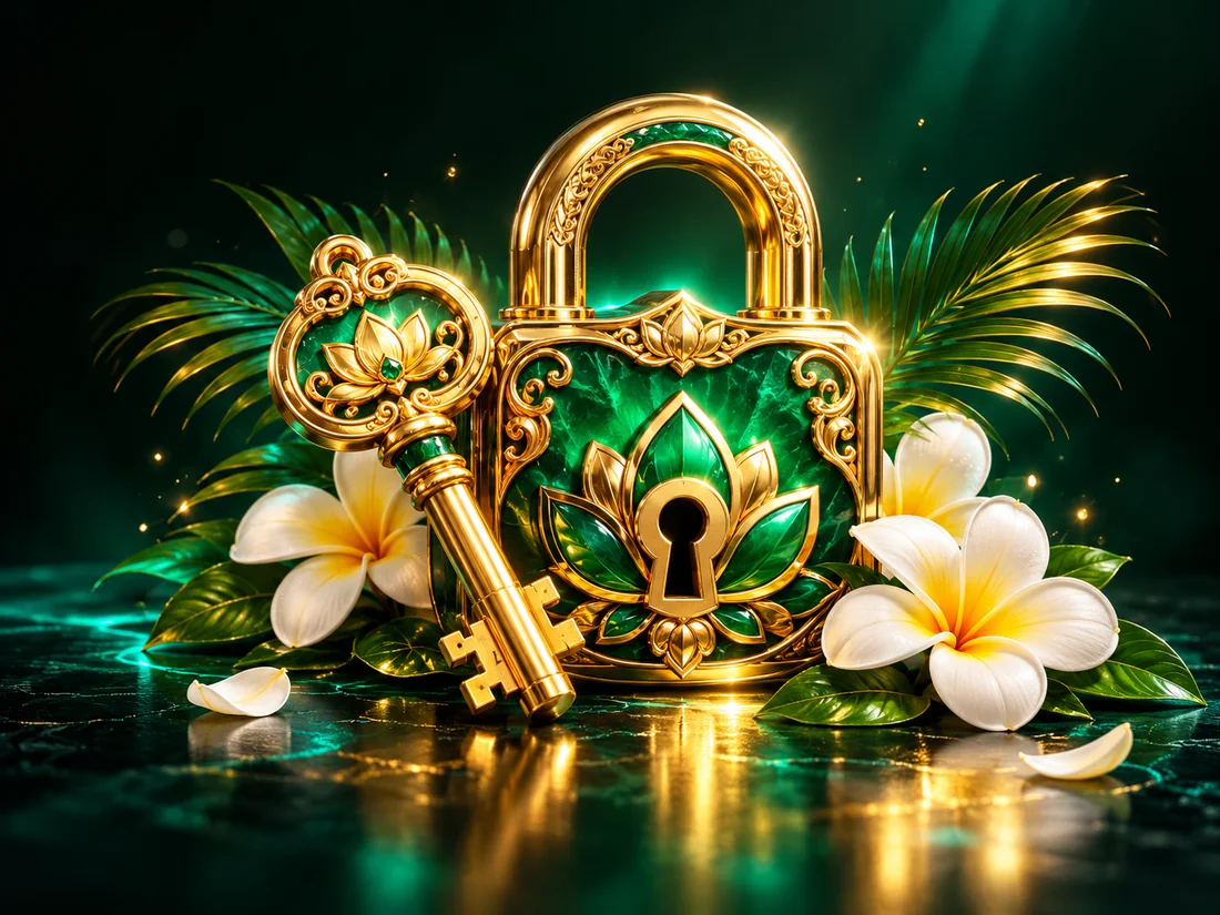 Gold key and emerald lock