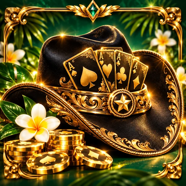 Decorative playing cards and cowboy hat illustration