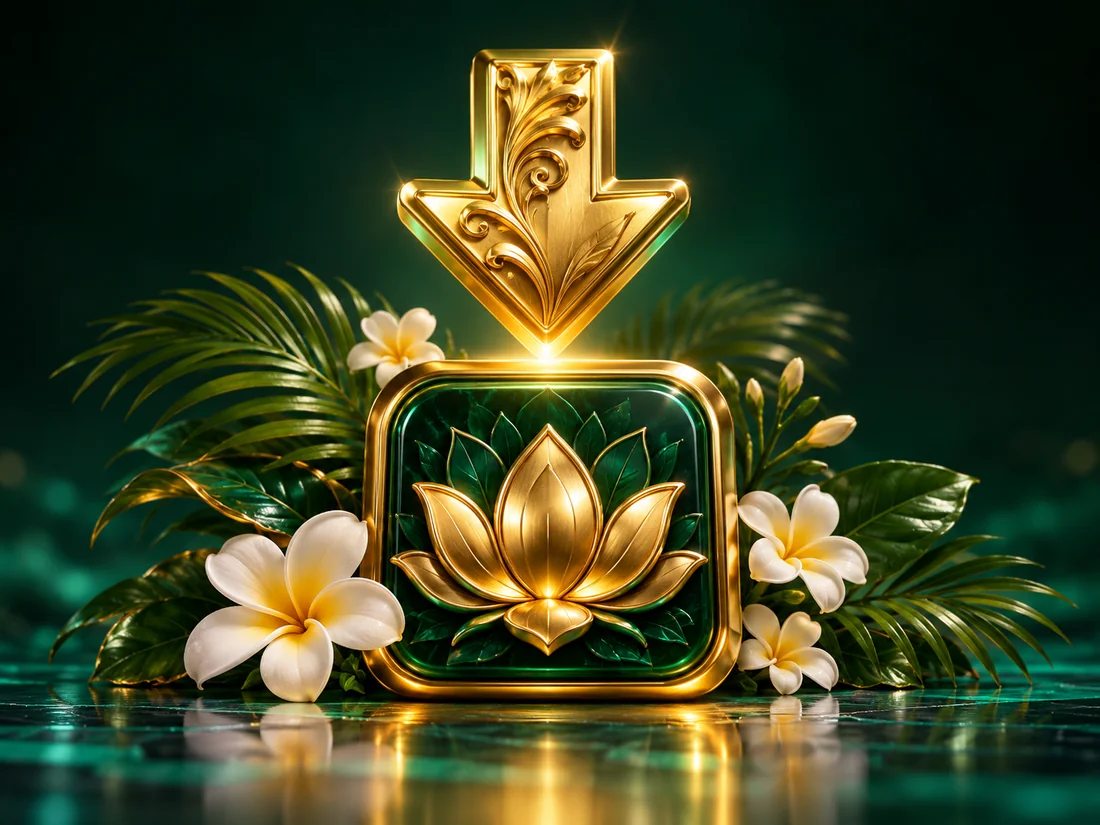 Gold download arrow and lotus app tile