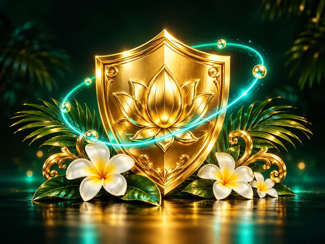 Gold shield with lotus emblem