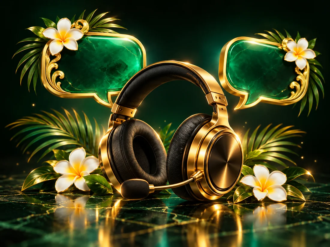 Gold headset and conversation bubbles