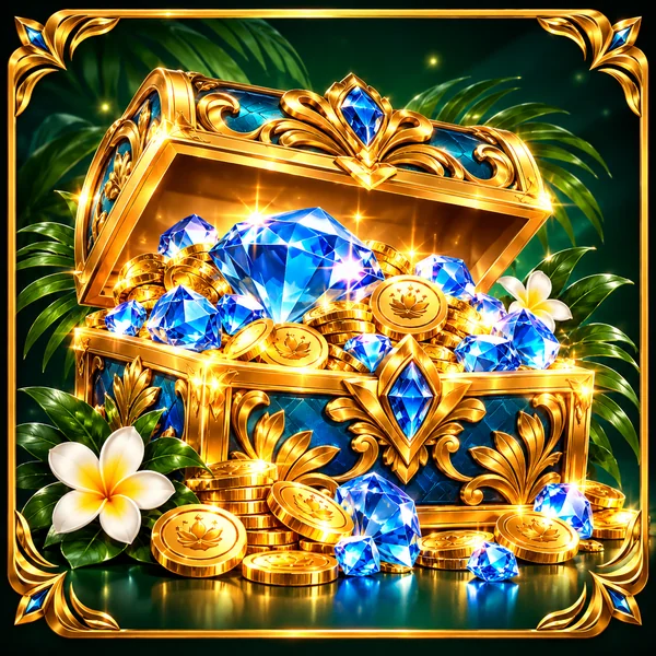 Gold chest and blue crystals illustration